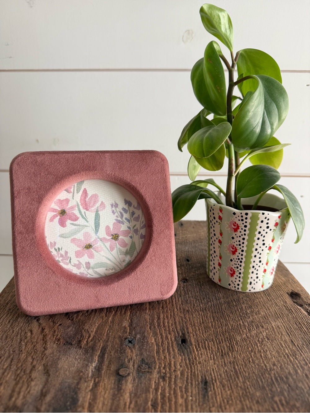 Hand crafted floral watercolor original in 4x4 Rose Velvet frame